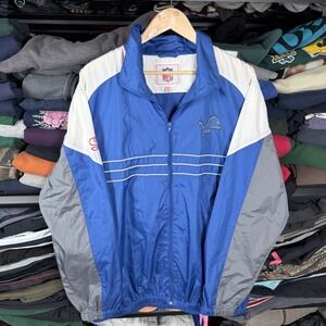 NFL Detroit Lions Windbreaker Jacket Mens XL Blue Gray Colorblock Full Zip Logo